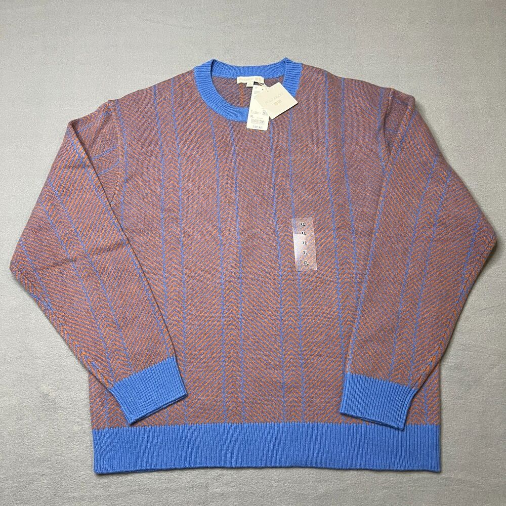 JW Anderson x Uniqlo Sweater Men's XL Blue Orange Herringbone Lambswool Crewneck